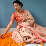 Jamdani Cotton Saree | Floral Motifs |Beige and Red
